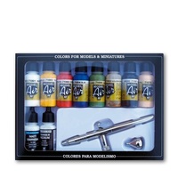 Vallejo Model Air Basic Colours 10 Colour Acrylic Paint + Airbrush Set [71167]