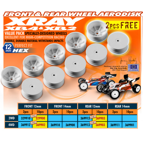 XRAY 2WD FRONT WHEEL AERODISK WITH 12MM HEX - WHITE 10 PACK - XY329900