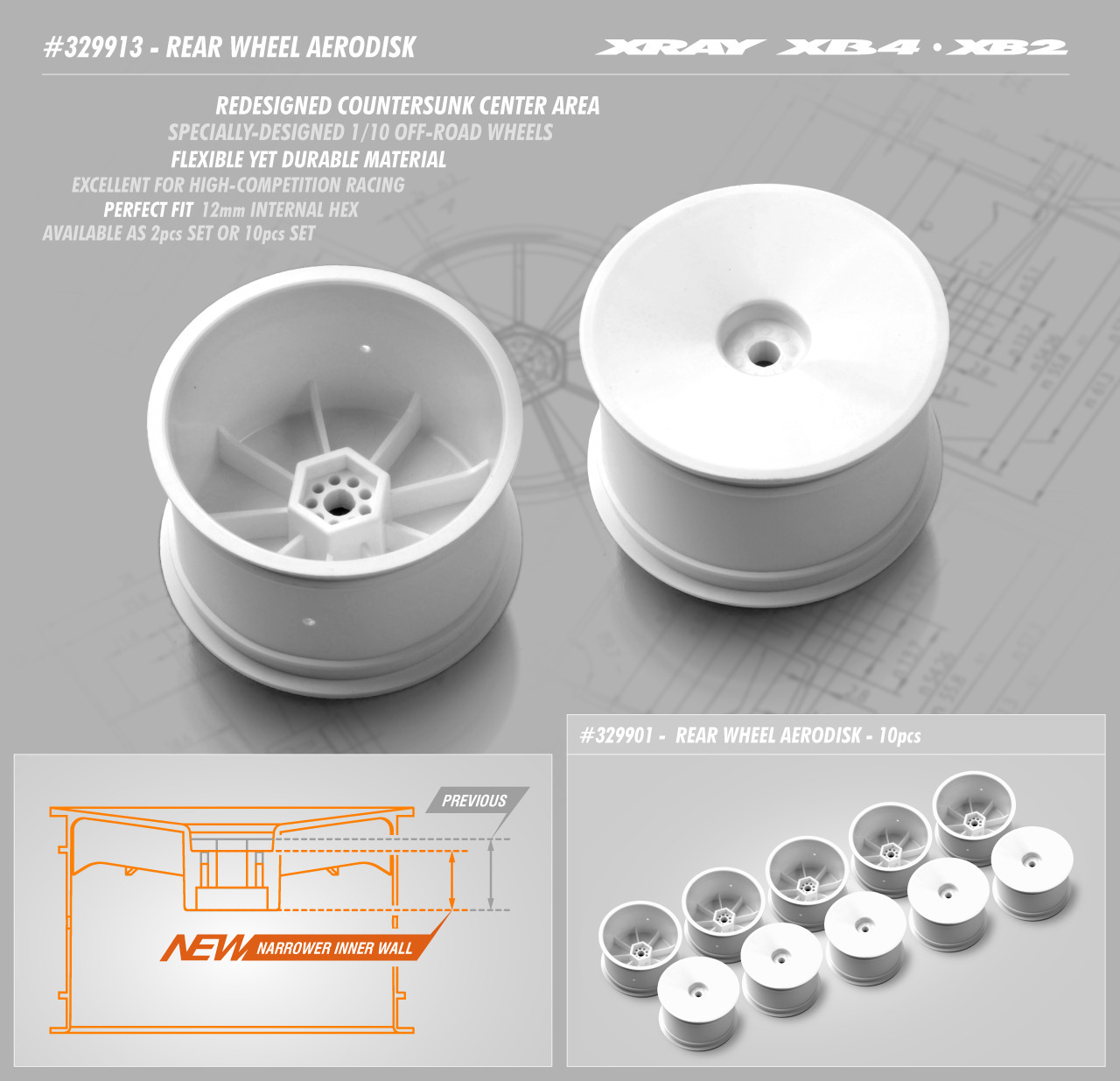 XRAY Aerodisk Ruote Anteriori Dure Bianche Per Buggy 2WD 1/10 (10 Pezzi) - XRA329900-H