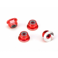 TRAXXAS NUTS, ALUM, FLANGED, SERRATED (4MM) (RED-ANODIZED) (4)