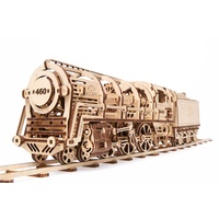 UGEARS Steam Locomotive with tender and almost 50cm of track Wooden Model Kit- 70012