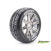 Louise RC - B-ROCKET - 1-8 Buggy Tire Set - Mounted - Soft - Black-Chrome Spoke Wheels - Hex 17mm - L-T3190SBC