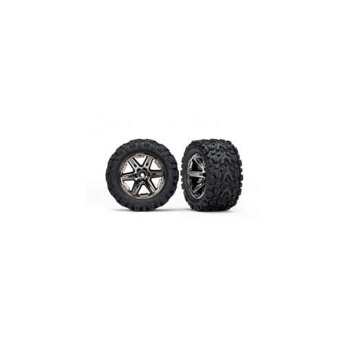 TRAXXAS TIRES & WHEELS ASS GLUED (2.8') RXT BLK CHROME TALON EXTRM TIRES (2)