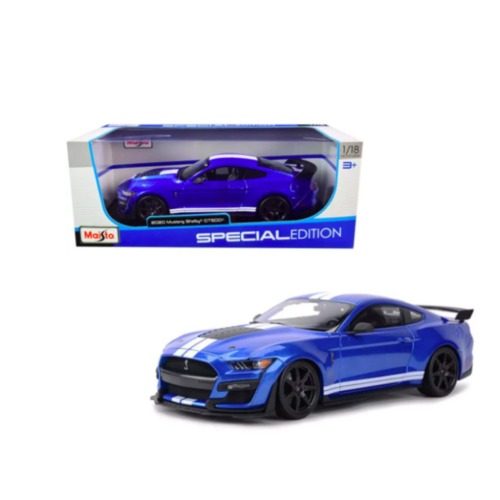 1:18 2020 FORD MUSTANG SHELBY GT500 -- BLUE METALLIC W/WHITE STRIPES -- MAISTO