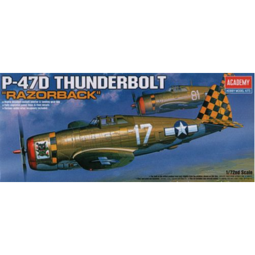 Academy 1/72 P-47D "Razor-Back" Thunderbolt Plastic Model Kit [12492]