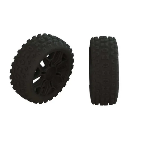 ARRMA 1/8 2HO Front/Rear 3.3 Pre-Mounted Tires, 17mm Hex, Black (2)