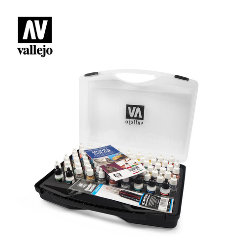 Vallejo Model Colour 72 Basic Colors + Brushes Plastic Case Acrylic Paint Set [70172]
