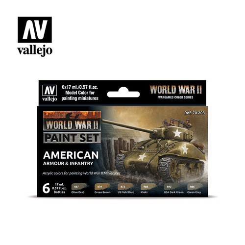 Vallejo Model Colour WWII American Armour & Infantry Acrylic 6 Colour Paint Set [70203]