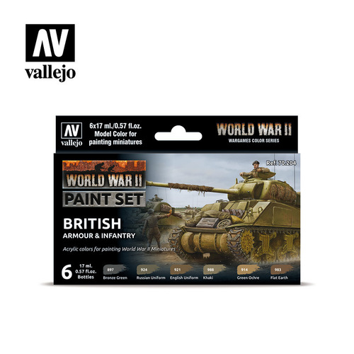 Vallejo Model Colour WWII British Armour & Infantry Acrylic 6 Colour Paint Set [70204]
