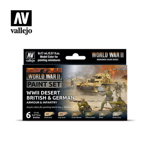 Vallejo Model Colour WWII Desert British & German Armour & Infantry Acrylic Paint Set [70208]