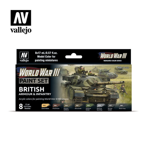 Vallejo Model Colour WWIII British Armour & Infantry Acrylic 8 Colour Paint Set [70222]