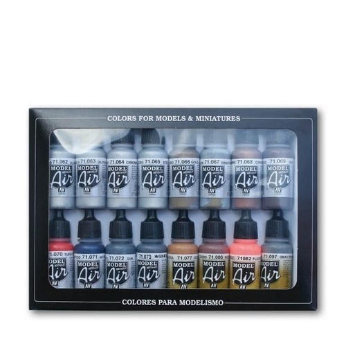 Vallejo Model Air Metallic Effects 16 Colour Acrylic Airbrush Paint Set [71181]