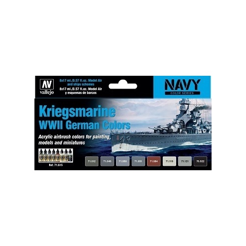Vallejo Model Air Kriegsmarine WWII German Colors 8 Colour Acrylic Airbrush Paint Set [71615]