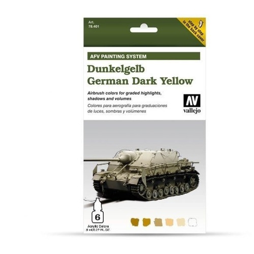 Vallejo Model Air AFV Set German Dark Yellow 6 Colour Acrylic Paint Set [78401]