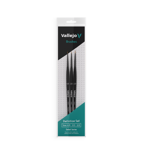 Vallejo Hobby Brushes: Detail Definition Set - Synthetic fibers (Sizes 4/0, 3/0 & 2/0)