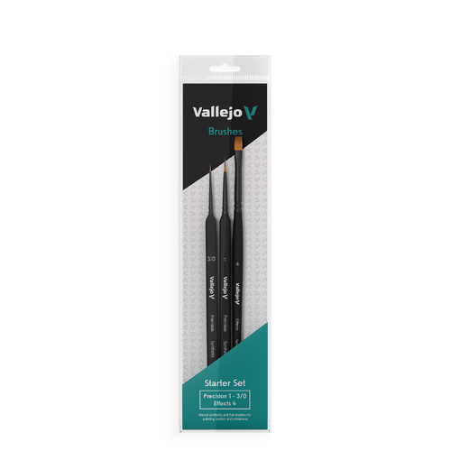 Vallejo Hobby Brushes: Precision Starter Set (Round No.1 & 3/0 Triangular Handle, Flat No.4, synthetics)