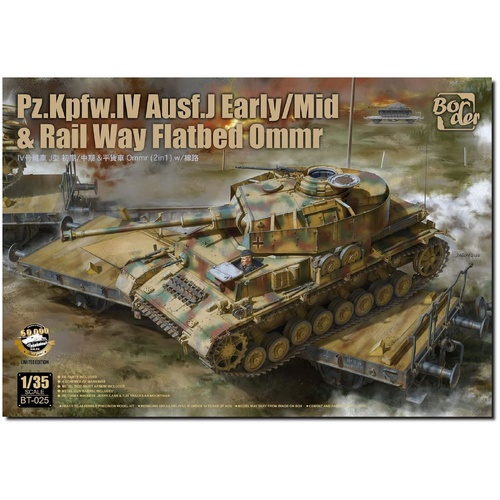 Border Model 1/35 Pz.Kpfw.IV Ausf. J Early/Mid & Railway Flatbed Ommr Plastic Model Kit [BT025]