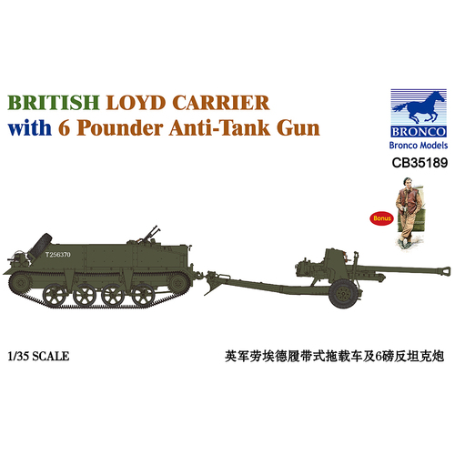 Bronco 1/35 British Loyd Carrier with 6 Poundener Anti-Tank Gun Plastic Model Kit [CB35189]