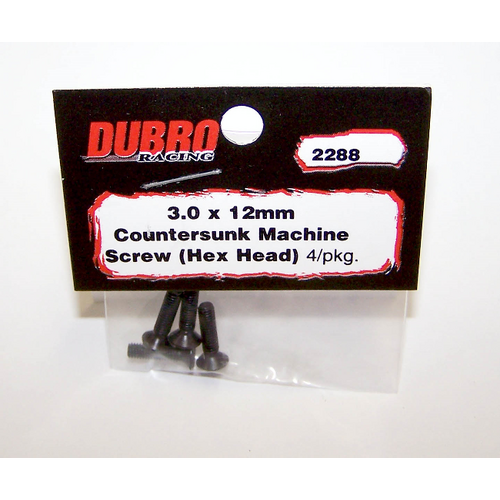 DUBRO 2288 3.0MM X 12 FLAT-HEAD SOCKET SCREWS (4 PCS/PACK)