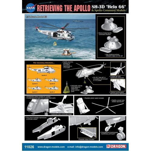 Dragon 1/72 SH-3D "Helo 66" & Apollo Command Module "Retrieving Apollo" Plastic Model Kit [11026].