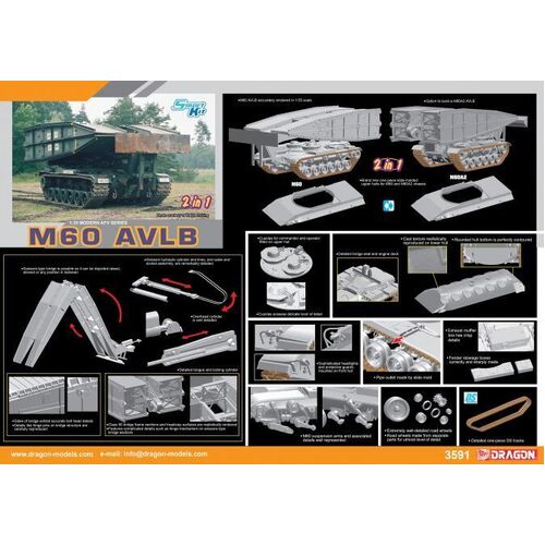 Dragon 1/35 M60 AVLB (Armored Vehicle Launched Bridge) Plastic Model Kit [3591]
