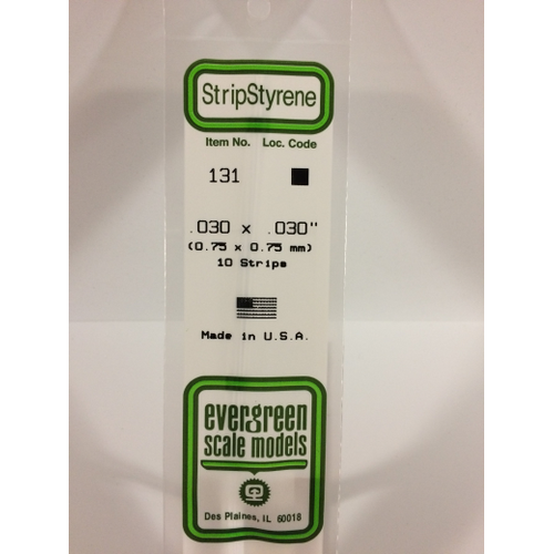 Evergreen White Polystyrene Strip 0.030 x 0.030 x 14" / 0.76mm x 0.76mm x 36cm (10)