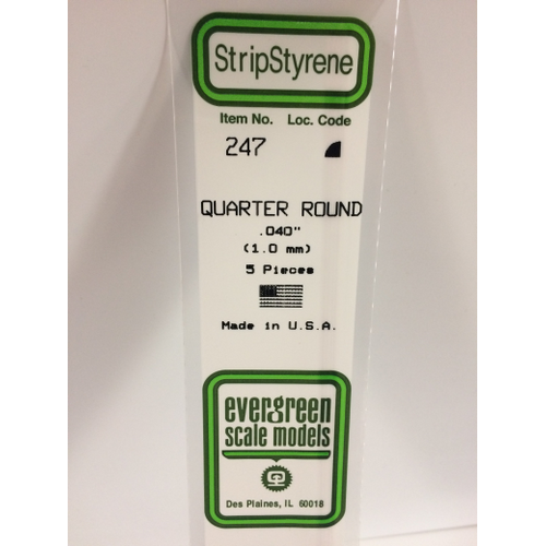 Evergreen White Polystyrene Quarter Round 0.040 x 14" / 1mm x 36cm (5)
