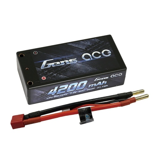 "*DISC*Gens Ace 4200mAh 60C 7.4V Hard Case Battery ""Shorty"" (4.0mm banana to Deans Plug)"