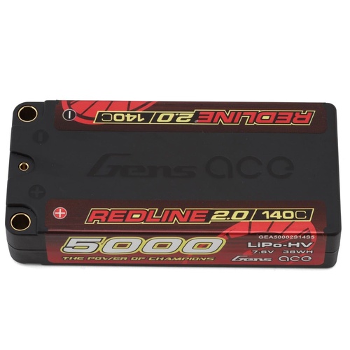 Gens Ace Redline 2.0 2S Shory LiHV Battery 140C (7.6V/5000mAh) w/5mm Bullets
