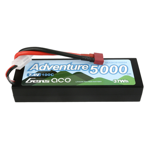 Gens Ace 2S Adventure 5000mAh 7.4V 100C Hardcase/Hardwired LiPo Battery (Deans)