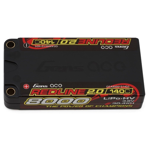 Gens Ace Redline 2.0 1S Shorty LiHV Battery 140C (3.8V/8000mAh) w/5mm Bullets