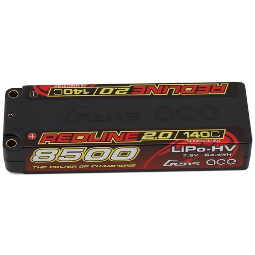 Gens Ace Redline 2.0 2S LiHV Battery 140C (7.6V/8500mAh) w/5mm Bullets