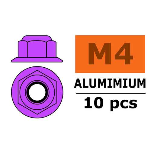 G-Force Aluminium Nylstop Nut M4 - Flanged - Purple (10)