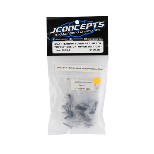 JConcepts - B6.4 Titanium top hat screw set, upper (stealth black) - 70pc