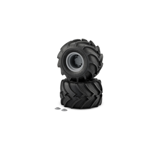 Fling Kings - yellow compound, pre-mounted on silver #3414S wheels (Fits - Traxxas Maxx & LMT)