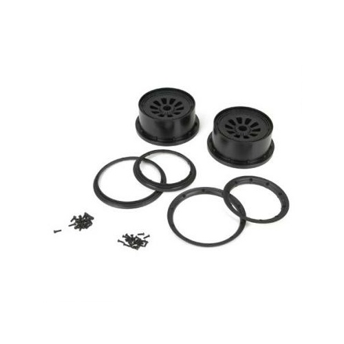 Losi Wheel & Beadlock Set, Black - 2, 5T - Losb7034