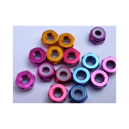 3mm Aluminium Nylon Nut Red (10)