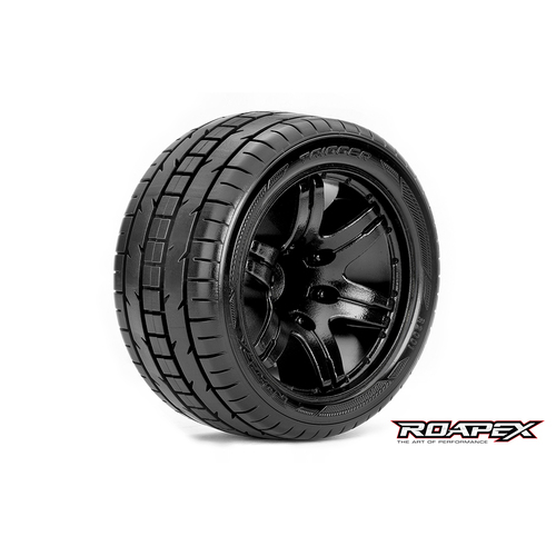 TRIGGER 1/10 STADIUM TRUCK TIRE BLACK WHEEL WITH 1/2 OFFSET 12MM HEX MOUNTED