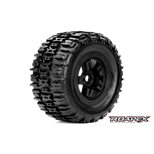RENEGADE 1/8 MONSTER TRUCK TIRE BLACK WHEEL WITH 17MM HEX MOUNTED