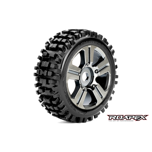 RHYTHM 1/8 BUGGY TIRE  CHROME BLACK WHEEL WITH 17MM HEX MOUNTED