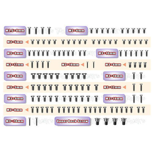 TWORKS 64 TITANIUM LOW PROFILE SCREW SET 127PCS.( FOR XRAY X4 2023 ) TSS-X4'23-LP