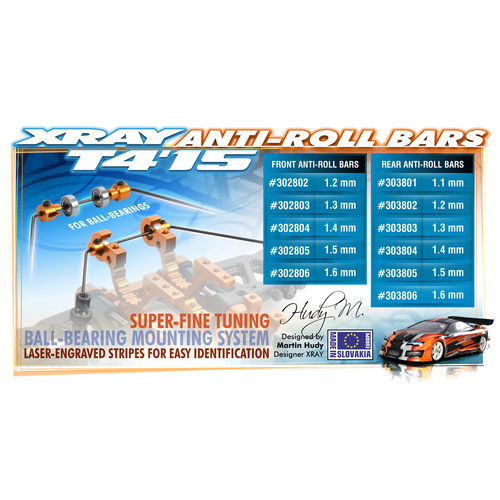 XRAY ANTI-ROLL BAR FRONT FOR BALL-BEARINGS 1.6MM - XY302806