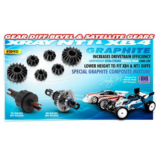 XRAY GRAPHITE GEAR DIFF BEVEL & SATELLITE GEARS 2+4 - LOWER - XY304932