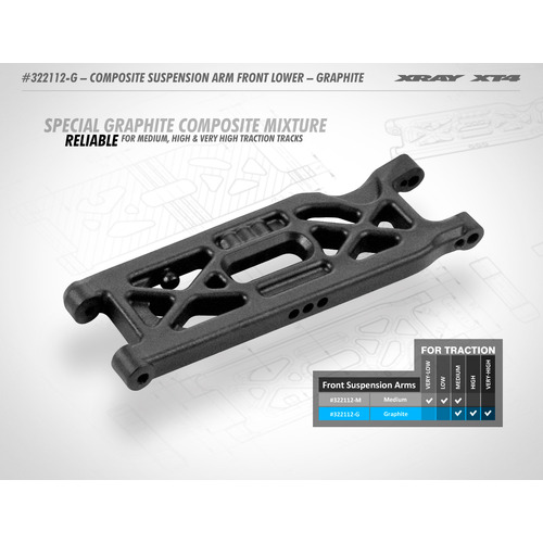 XRAY XT4 COMPOSITE SUSPENSION ARM FRONT LOWER - GRAPHITE - XY322112-G