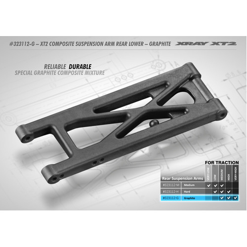 XRAY XT2 COMPOSITE SUSPENSION ARM REAR LOWER - GRAPHITE - XY323112-G