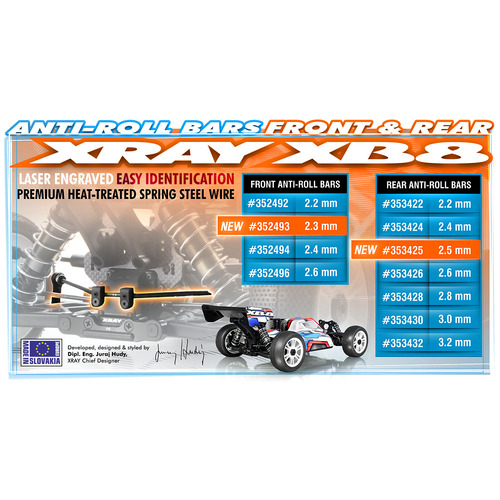 XRAY XB8/XT9 RR ANTI-ROLL BAR 2.5MM - XY353425