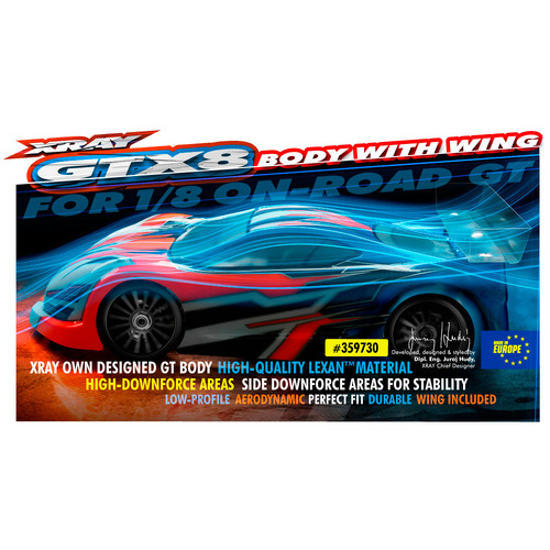 XRAY GT CLEAR BODY WITH WING - FOR 1-8TH GT ONROAD CAR - XY359730