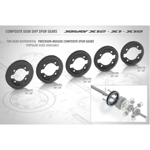 XRAY COMPOSITE GEAR DIFF SPUR GEAR - 76T / 64P - XY375776